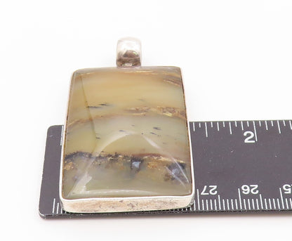 925 Sterling Silver Vintage Pendant Solid Picture Jasper Rectangle Frame PT26478