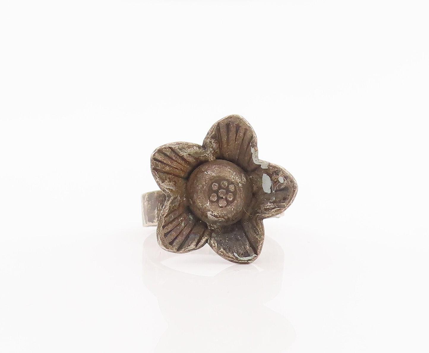 925 Sterling Silver Vintage Ring Minimalist 3D Cut Carved Flower Sz 5 RG27888