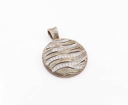925 Sterling Silver  Vintage Shiny Topaz Textured Pattern Pendant  PT19676