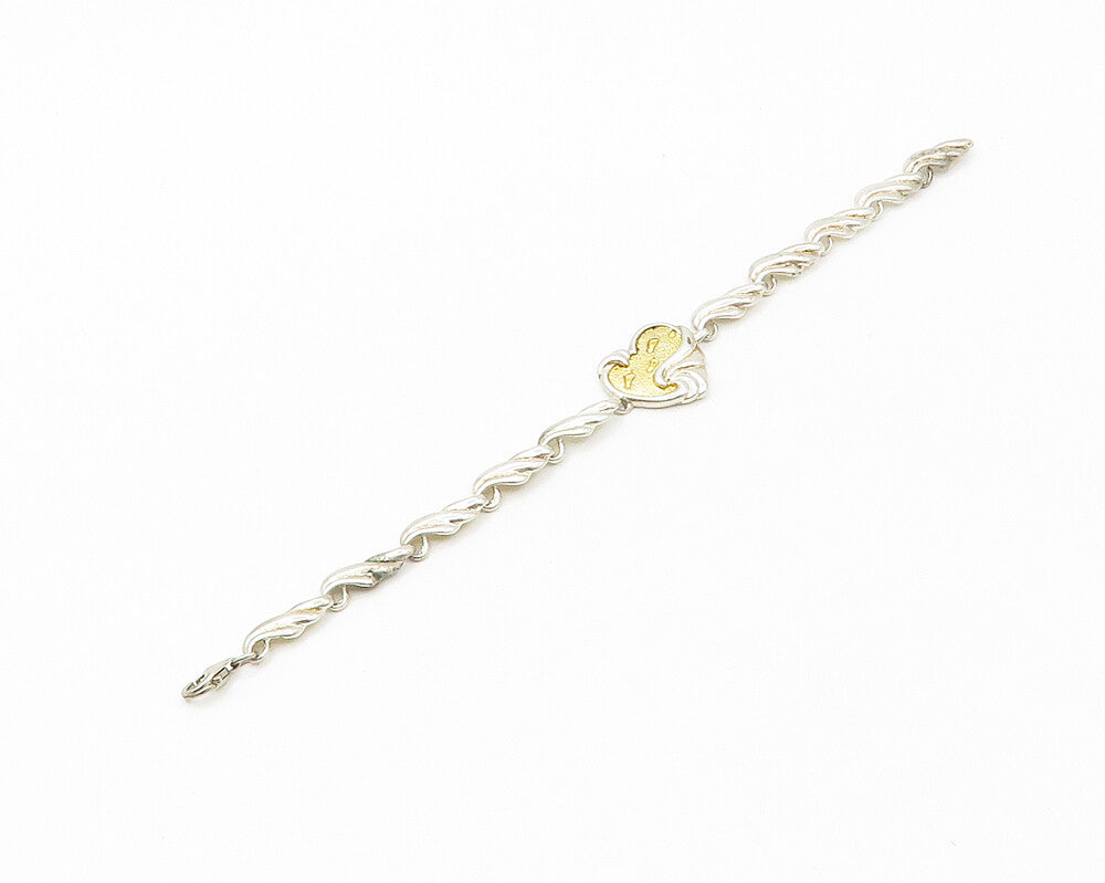 GORHAM 925 Silver  Vintage 2 Tone Heart Footprint Quote Chain Bracelet  BT6941