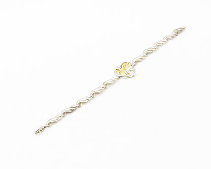 GORHAM 925 Silver  Vintage 2 Tone Heart Footprint Quote Chain Bracelet  BT6941