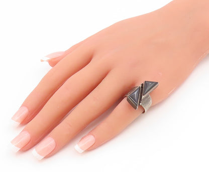 925 Sterling Silver Vintage Ring Black Onyx Geometric Triangles  Sz 7  RG35076