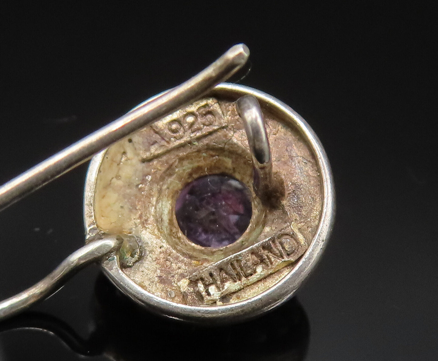 925 Sterling Silver  Vintage Dotted Edge Amethyst Drop Earrings  EG11876