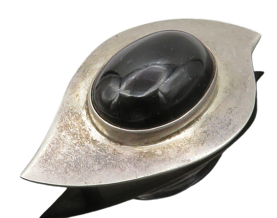 MEXICO 925 Sterling Silver  Vintage Cabochon Black Onyx Brooch Pin  BP4624