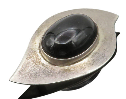 MEXICO 925 Sterling Silver  Vintage Cabochon Black Onyx Brooch Pin  BP4624