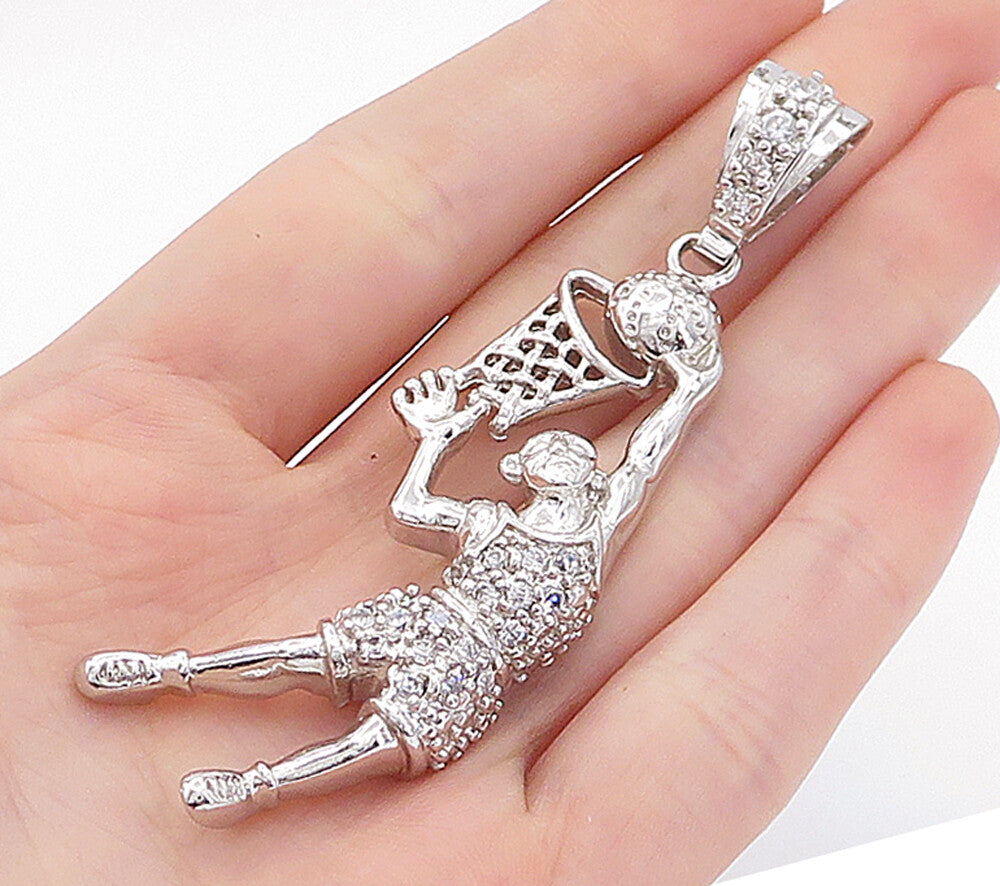 925 Sterling Silver  Cubic Zirconia Basketball Player Sports Pendant  PT4439