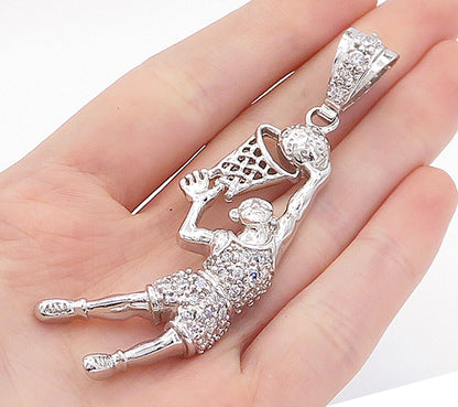 925 Sterling Silver  Cubic Zirconia Basketball Player Sports Pendant  PT4439