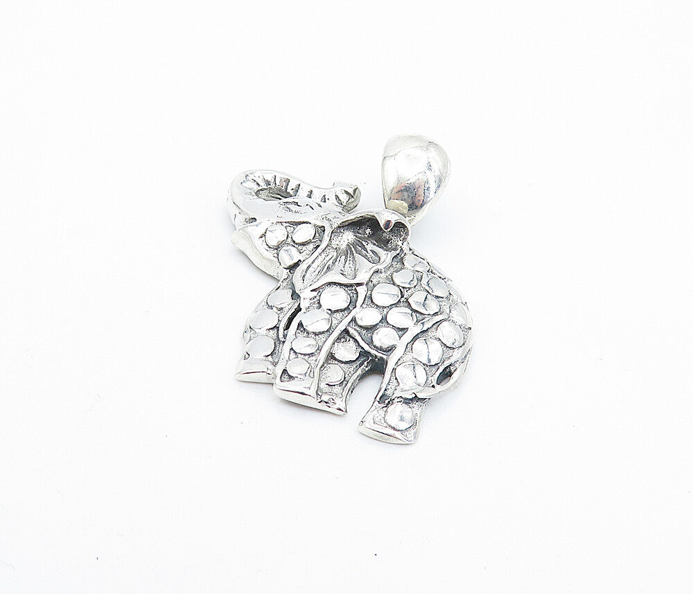 925 Sterling Silver  Vintage Circle Detail Elephant Motif Drop Pendant  PT5752