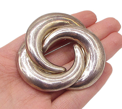 925 Sterling Silver  Vintage Interlocked Round Brooch Pin  BP1061