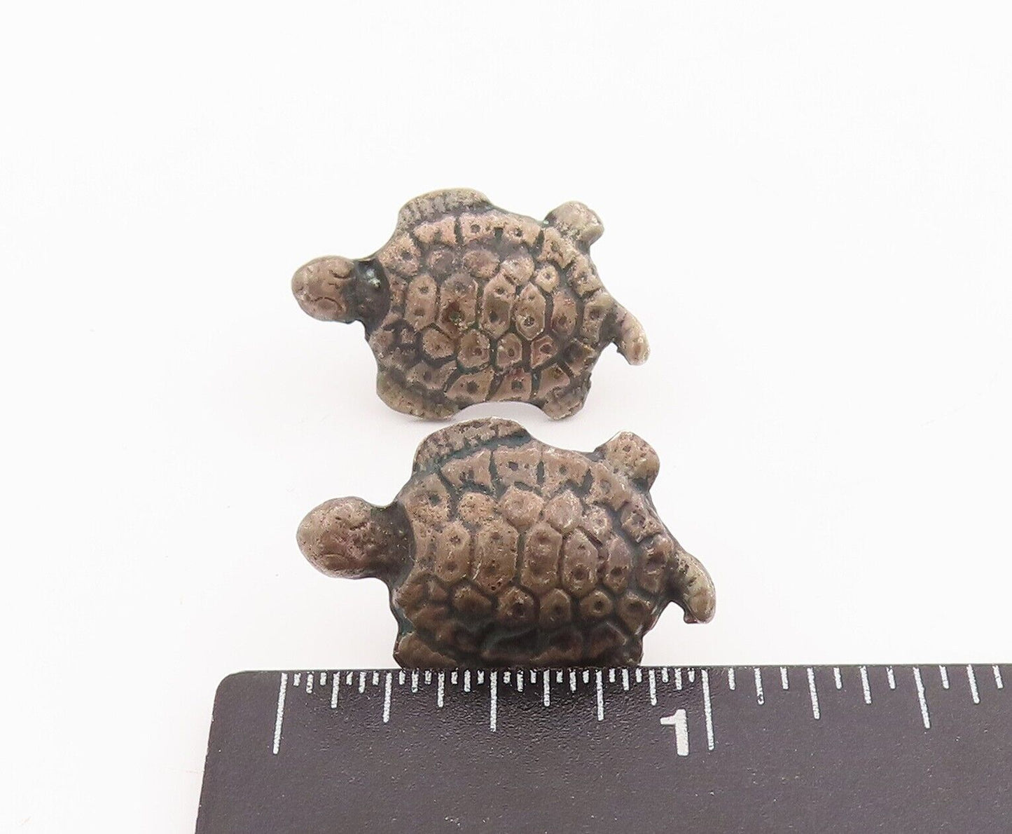925 Sterling Silver Vintage Earrings Solid Carved Turtle  EG13095