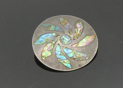 MEXICO 925 Silver  Vintage Inlaid Abalone Shell Flower Brooch Pin  BP8149