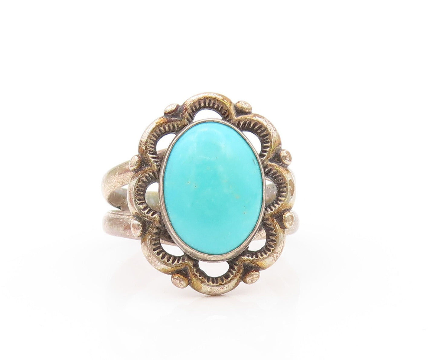 925 Sterling Silver Vintage Ring SOUTHWESTERN Larimar Cutout Flower SZ 9 RG32064