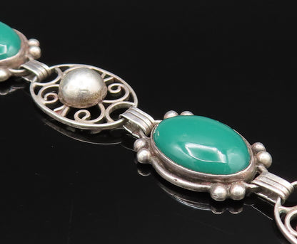 MORALES MEDRANO 925 Silver  Vintage Green Onyx & Bead Ball Bracelet  BT9678