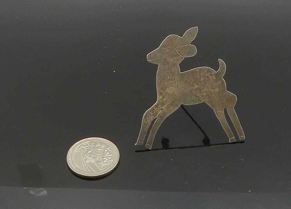 925 Sterling Silver  Vintage Antique Baby Deer Dark Tone Brooch Pin  BP8181