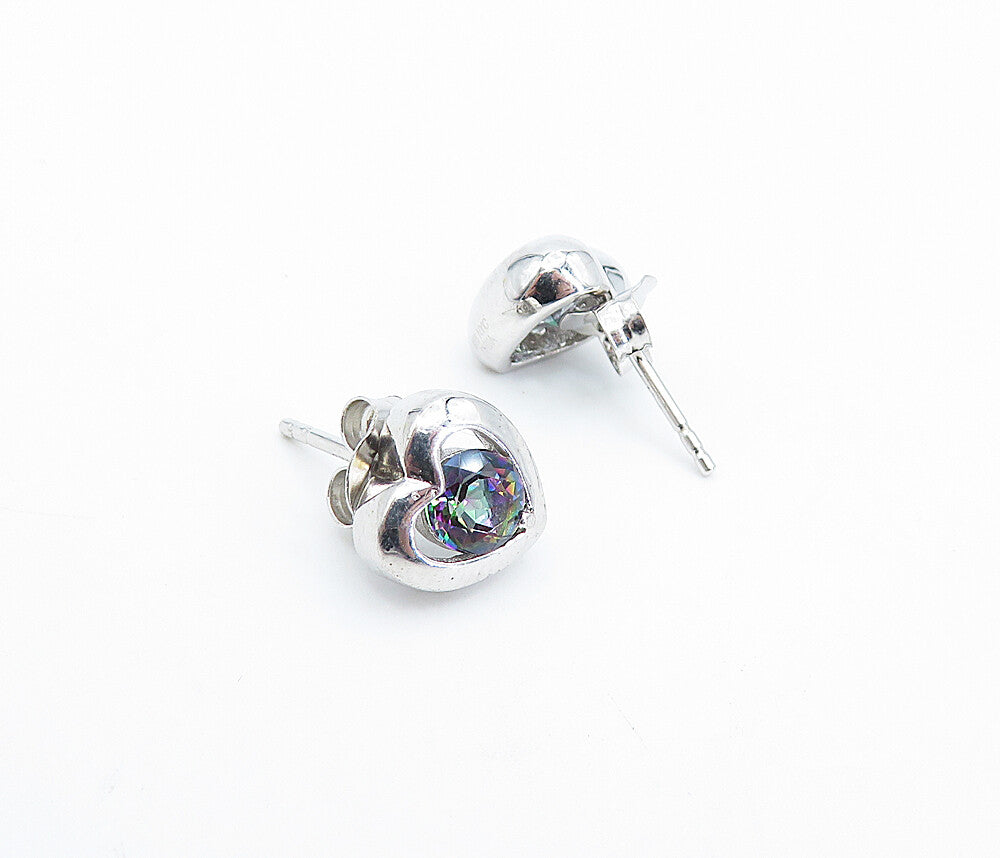 925 Sterling Silver  Shiny Petite Love Heart Mystic Topaz Stud Earrings EG2118