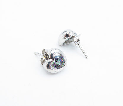 925 Sterling Silver  Shiny Petite Love Heart Mystic Topaz Stud Earrings EG2118