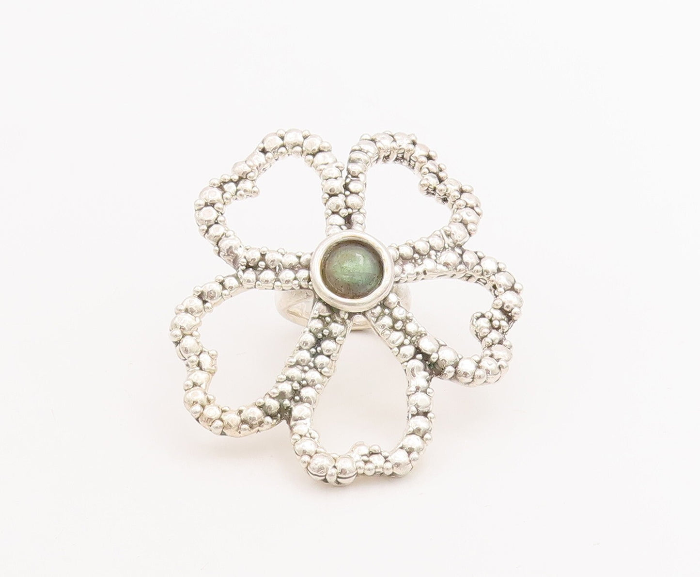 925 Sterling Silver Vintage Ring ISRAEL Alexandrite Cutout Flower Sz 8.5 RG28705