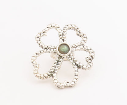 925 Sterling Silver Vintage Ring ISRAEL Alexandrite Cutout Flower Sz 8.5 RG28705