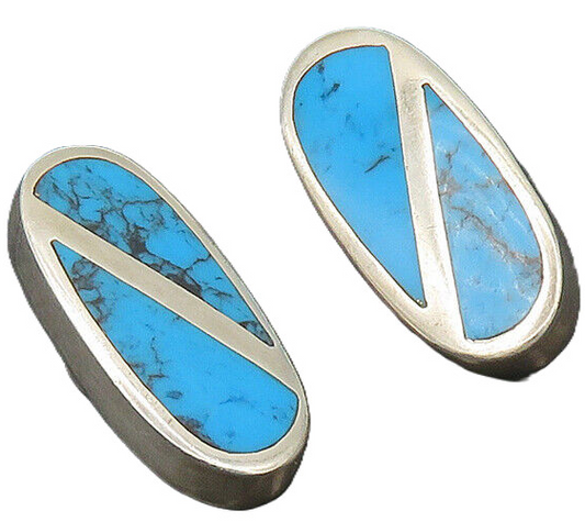 MEXICO 925 Sterling Silver  Vintage Turquoise Non Pierce Earrings  EG8976