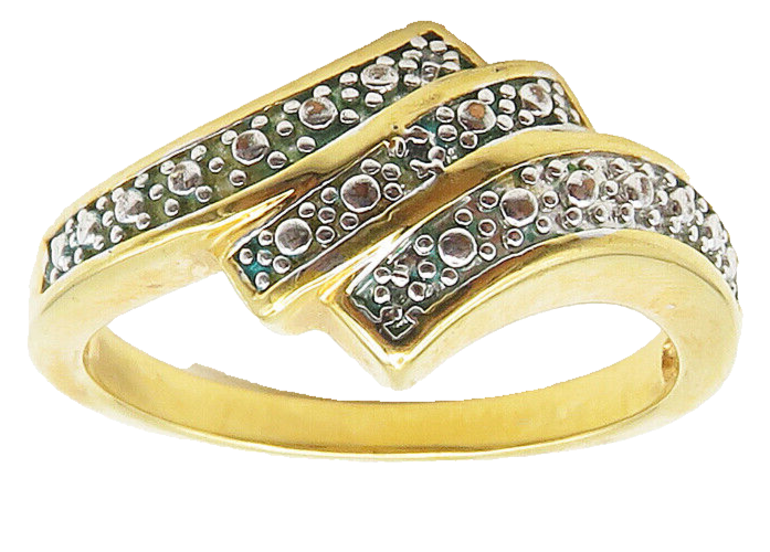 925 Sterling Silver   Genuine Diamonds Gold Plated Band Ring Sz 10  RG15703
