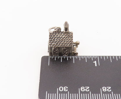 925 Sterling Silver Vintage Pendant DANECRAFT 3D Carved Wedding House  PT22651