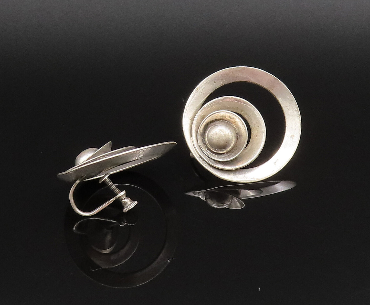 925 Silver  Vintage Graduated Open Circle & Bead Screw Back Earrings  EG11974