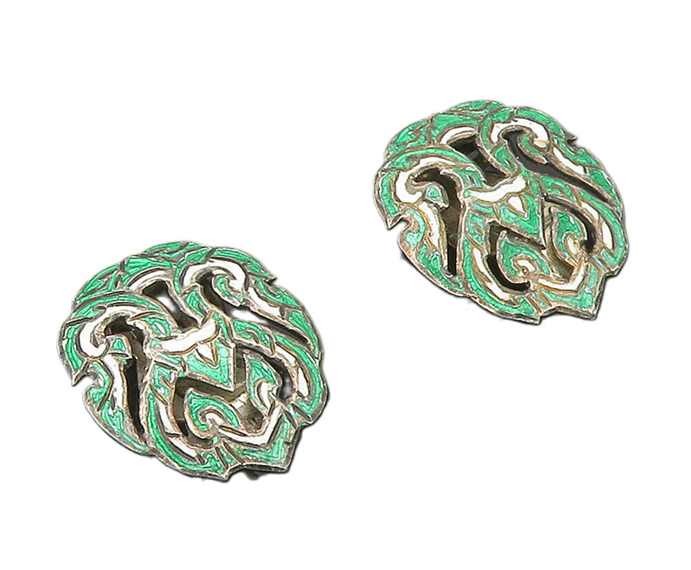 SIAM 925 Sterling Silver  Vintage Enamel Coated Non Pierce Earrings  EG7975