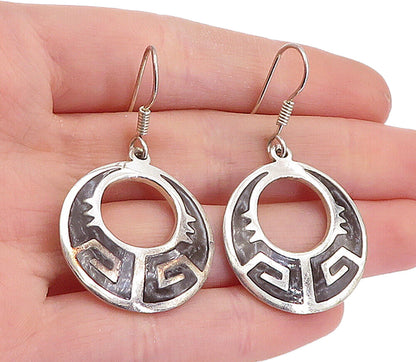 MEXICO 925 Sterling Silver  Vintage Enamel Coated Pattern Earrings  EG2789