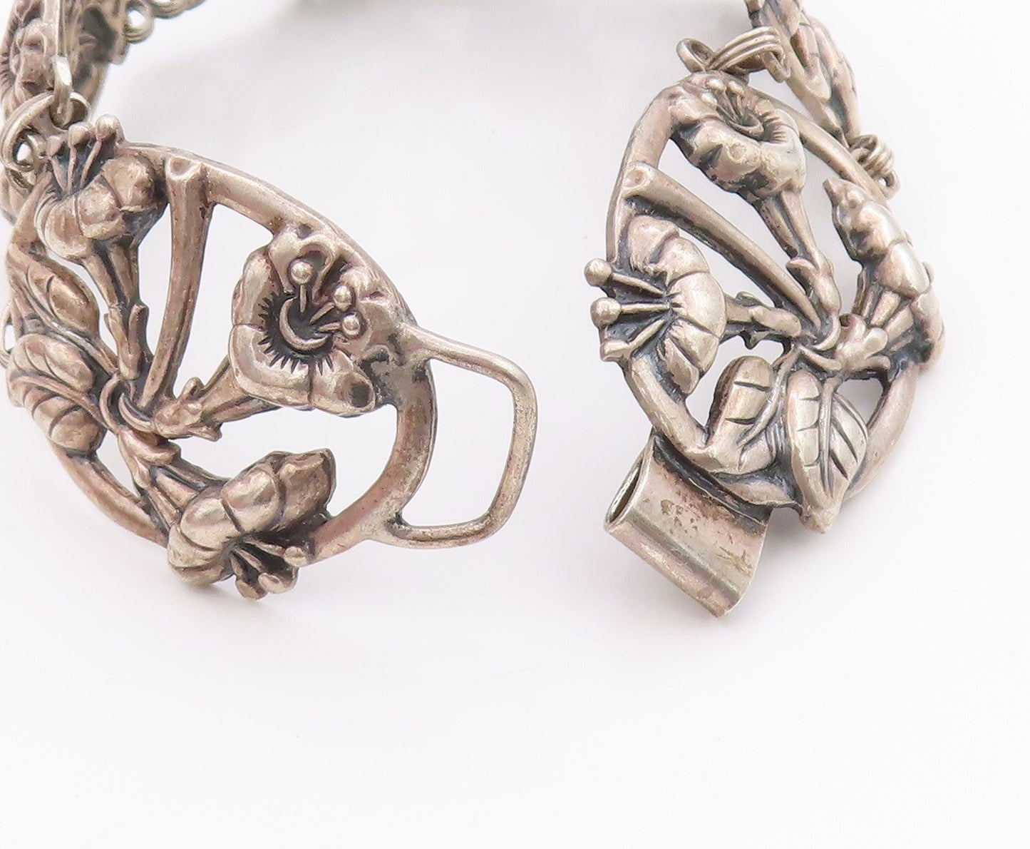 925 Sterling Silver Vintage Bracelet DANECRAFT Dark Tone Floral Cutout  BT11341