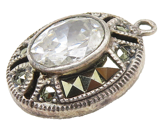 JUDITH JACK 925 Silver  Vintage Cubic Zirconia & Marcasite Pendant  PT13441