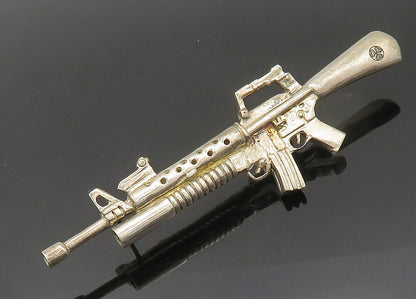 925 Sterling Silver  Vintage Shiny Heavy Machine Gun Pin  TR2852