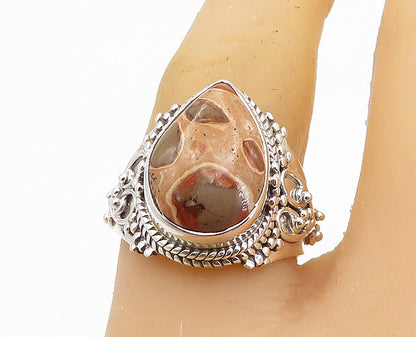 925 Sterling Silver  Cabochon Cut Agate Tear Drop Cocktail Ring Sz 8  RG8142
