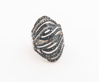 925 Sterling Silver Vintage Ring Real Diamonds Crossover Wave  Sz 9  RG36489