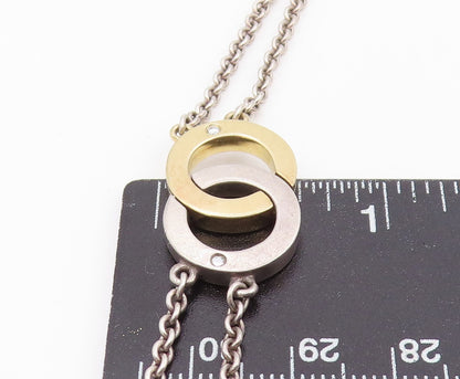 18k Gold & 925 Sterling Silver Vintage Necklace Real Diamonds Circle  NE4834
