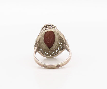 925 Sterling Silver Vintage Ring EAST EUROPE Classic Goldstone Band Sz 8 RG36394