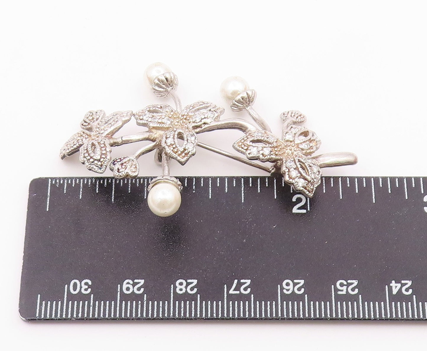 925 Silver  Vintage Fancy Freshwater Pearls & Topaz Stem Brooch Pin  BP10065