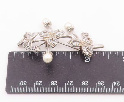 925 Silver  Vintage Fancy Freshwater Pearls & Topaz Stem Brooch Pin  BP10065