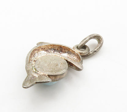 925 Sterling Silver  Vintage Cabochon Cut Leaping Dolphin Pendant  PT11733