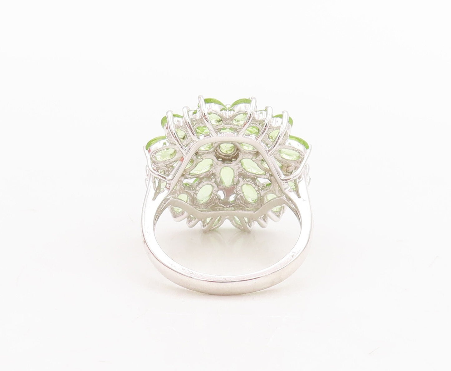 925 Sterling Silver Vintage Ring Marquise Cut Peridot Flower  Sz 6.5  RG29389