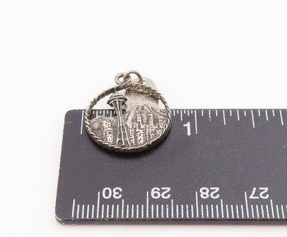 925 Sterling Silver Vintage Pendant Seattle Space Needle Skyline Charm  PT25698
