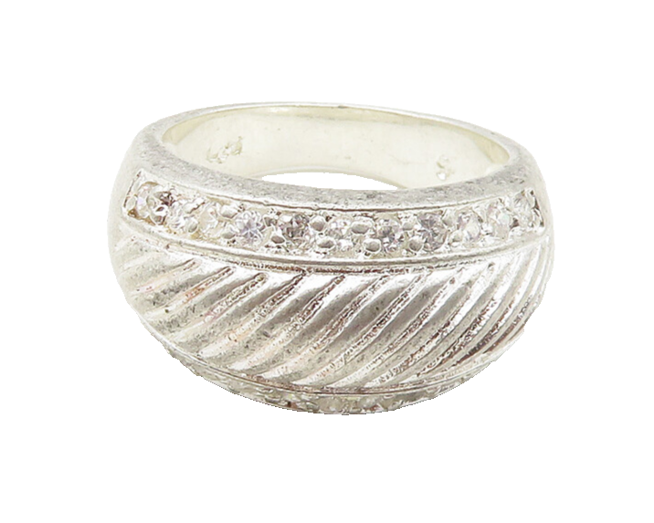 925 Sterling Silver  Vintage White Topaz Fluted Dome Band Ring Sz 6.5  RG17111