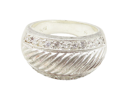 925 Sterling Silver  Vintage White Topaz Fluted Dome Band Ring Sz 6.5  RG17111