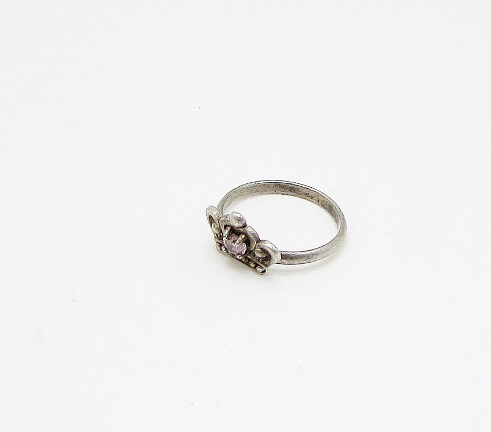 DISNEY 925 Silver  Vintage Pink Topaz Royal Crown Band Ring Sz 3  RG3229