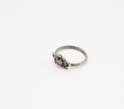 DISNEY 925 Silver  Vintage Pink Topaz Royal Crown Band Ring Sz 3  RG3229