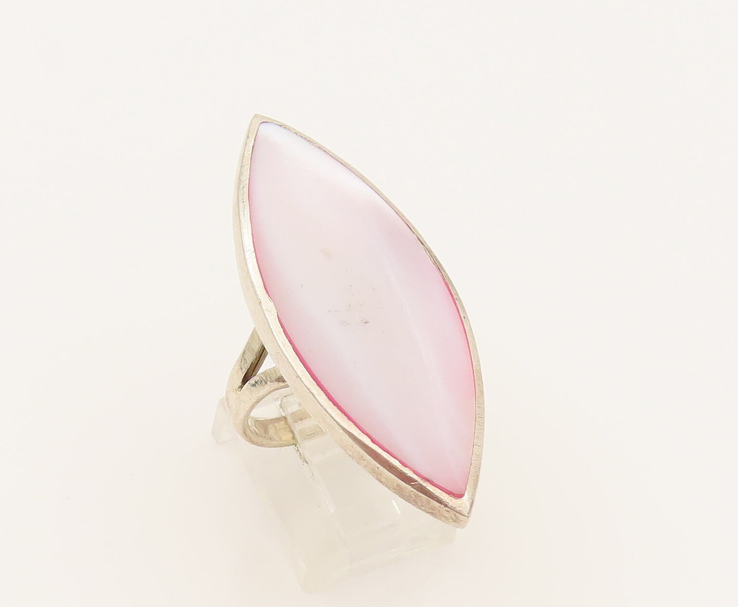 925 Silver  Vintage Marquise Mother Of Pearl Statement Ring Sz 9  RG26292