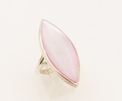 925 Silver  Vintage Marquise Mother Of Pearl Statement Ring Sz 9  RG26292