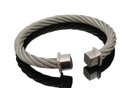 925 Sterling Silver  Vintage Shiny Square Ends Twist Cuff Bracelet  BT4498