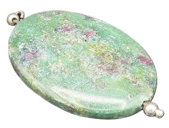 925 Sterling Silver  Vintage Beaded Oval Green Jasper Pendant  PT21011