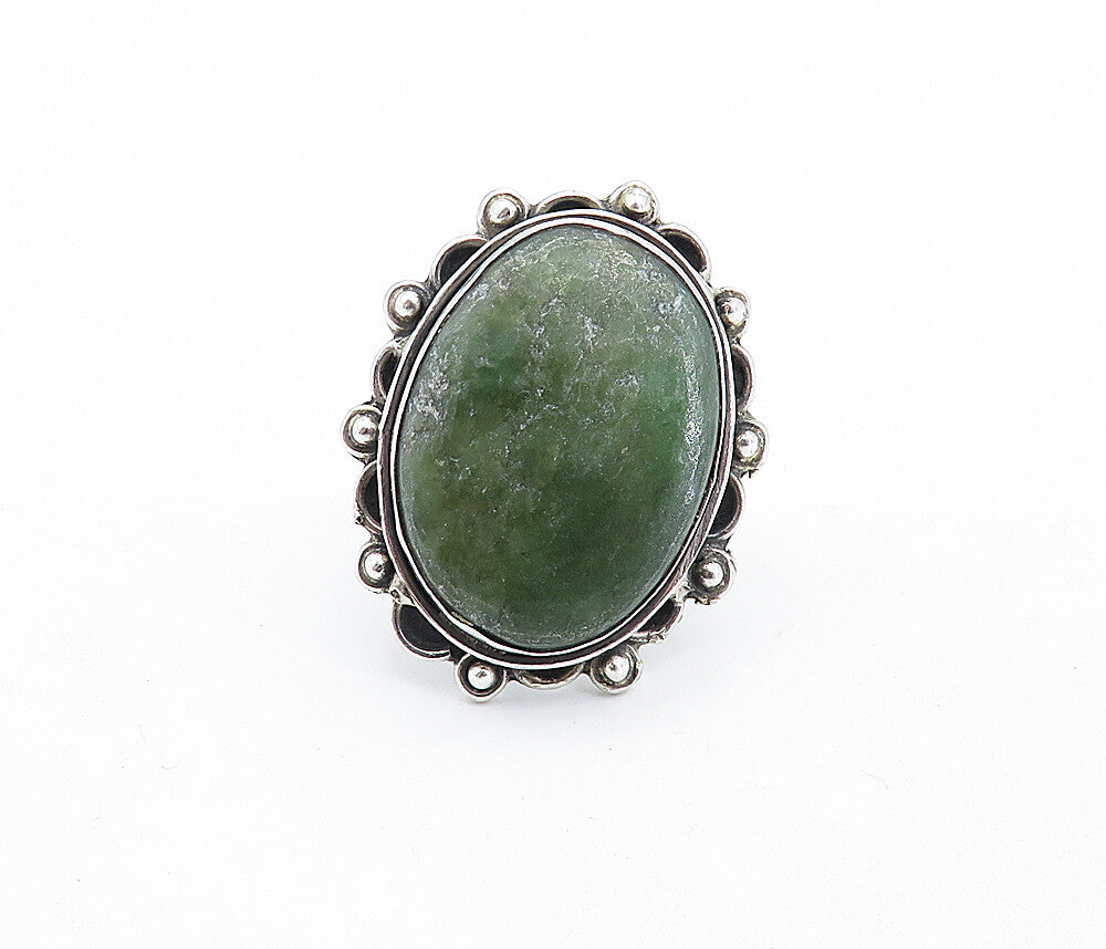 925 Sterling Silver  Vintage Green Jasper Bordered Cocktail Ring Sz 7  RG6147
