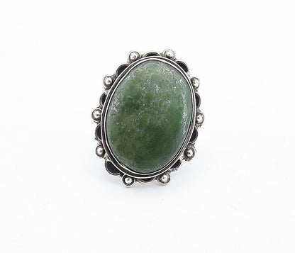 925 Sterling Silver  Vintage Green Jasper Bordered Cocktail Ring Sz 7  RG6147